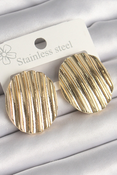 Generic Brand Brass Gold Color Embroidered Circle Plate Model Women's Earrings