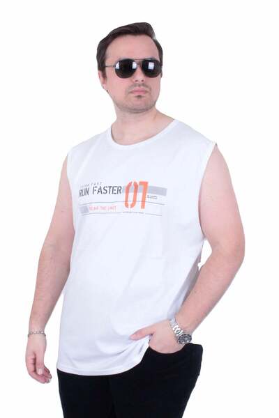 MocGrande Tricou fără mâneci cu imprimeu mărime mare Run Faster 26127 ALB