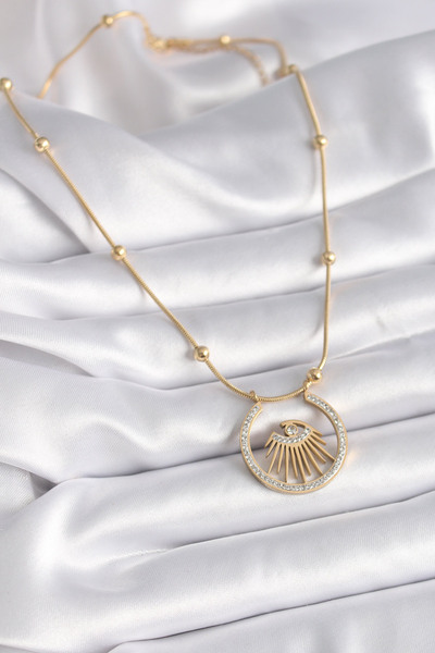 Generic Brand 316L Steel Gold Color Zircon Stone Eye Model Women's Necklace