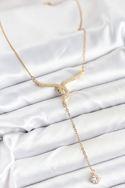 Beta Moda Hub 316L Steel Chain Gold Color Snake Model Y Necklace