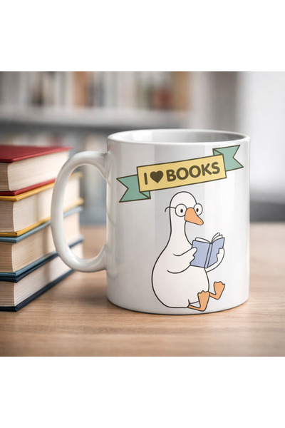 Beta Moda Hub I Love Books Written Design Mug Model 206 Special Ceramic Coffe...