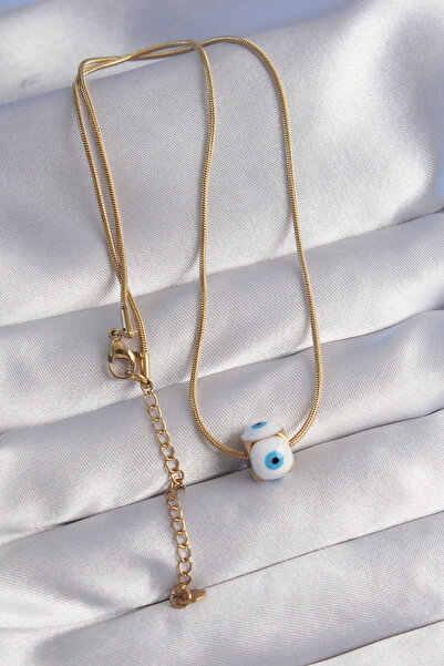 BŞK VİRGO 316L Steel Gold Color Enamel Evil Eye Model Necklace