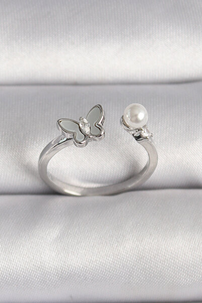 Beta Moda Hub Brass Silver Color Zircon Stone Detailed White Enameled Butterf...