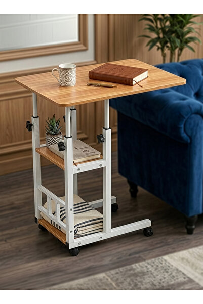 Cady One طاولة لابتوب متحركة بارتفاع قابل للتعديل مع سطح خشبي متين وإطار معدن...