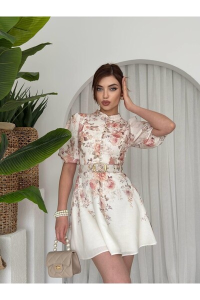 Julidress Μίνι λινό φόρεμα Premium με λουλουδάτο σχέδιο, φόδρα και λεπτομέρει...