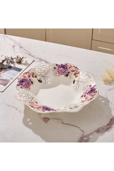 Malooki Πορσελάνινη φρουτιέρα με vintage φλοράλ σχέδιο, δαντελωτές άκρες, διά...