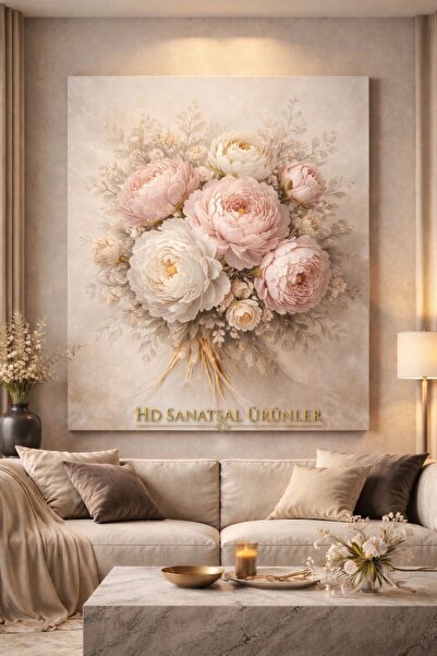 HD SANATSAL 1 PASTEL ŞAKAYIK BUKETİ TABLO-LÜKS ÇİCEK TEMALI DUVAR DEKORU KANV...