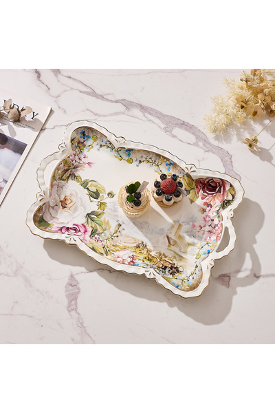 Malooki Πορσελάνινος δίσκος σερβιρίσματος με vintage φλοράλ σχέδιο, ενσωματωμ...