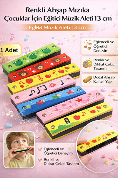 Tamsena Store Renkli Ahşap Mızıka Çocuklar İçin Eğitici Müzik Aleti 13 cm