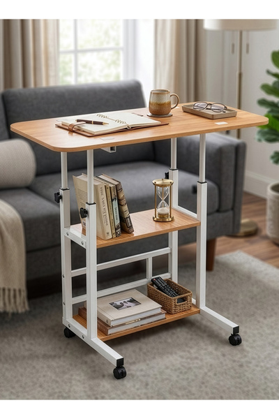 Cady One طاولة لابتوب متحركة بارتفاع قابل للتعديل مع سطح خشبي متين وإطار معدن...