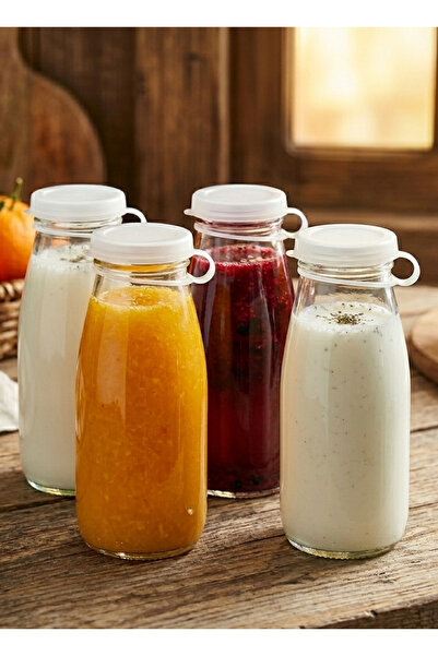 junibeliw 4 Pcs Empty 200Cc Glass Bottle Nostalgia Fruit Juice Ayran Milk Wat...