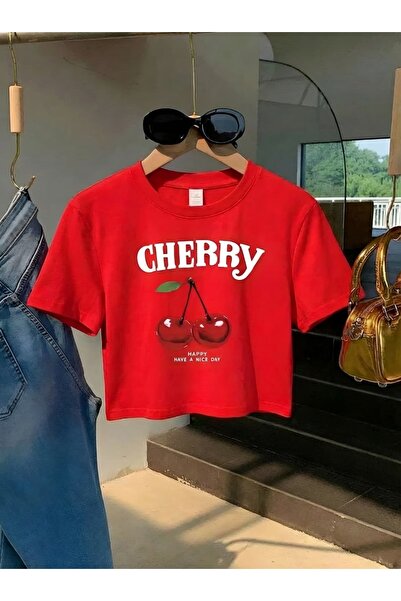 BENROMA Μπλουζάκι crop με στάμπα κεράσια 1UT1