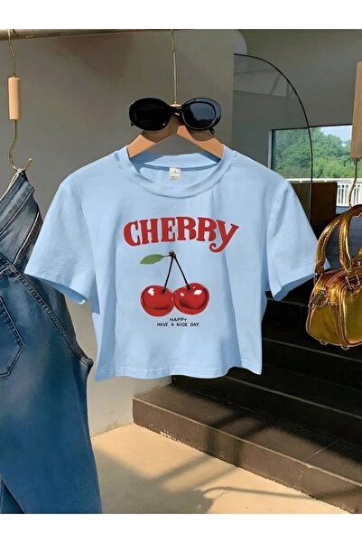 DM DOLCE MORE Μπλουζάκι crop με στάμπα κεράσια 1UT1