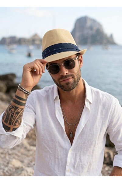 LAGRANZE Καπέλο Ανδρικό Ψάθινο με Σχέδιο Άγκυρας Μοντέλο Jackson