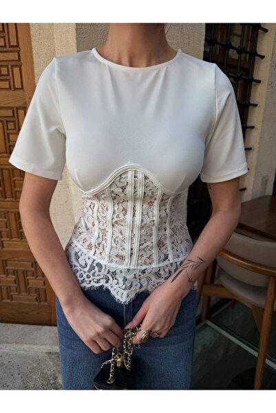 LOKADI Γυναικεία μπλούζα με δαντέλα και λεπτομέρειες - Κομψό T-shirt με κορδό...