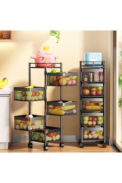 BUNCA Round and Square 5 4 3 Tier Vegetable Storage Basket with Top Cover Kit...