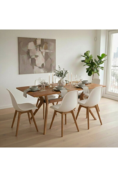 Woodesk Gala Masif Ahşap Takım (Masa + 4 Sandalye) 180x80 cm, Tik Renk