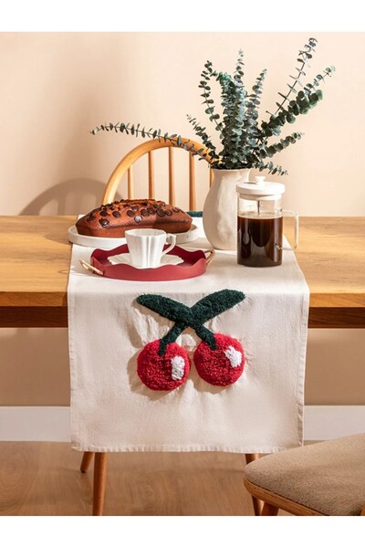 LC Waikiki LCW HOME Μπεζ Κεντητό Χαλάκι Διάδρομου με Σχέδιο Κεράσι 45x150 εκ.