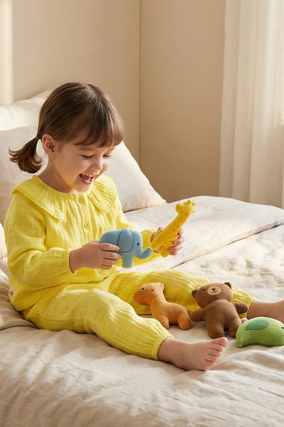Marecot Lace Collared Girls' Muslin Set 100% Cotton Pajamas