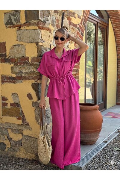 OnlyForYou Set din vascoza cu pantalon talie elastica si bluza cu snur