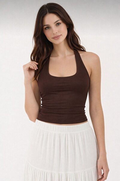 peri tower Soft Viscose Halter Neck Double Layer Crop Top Body 0090