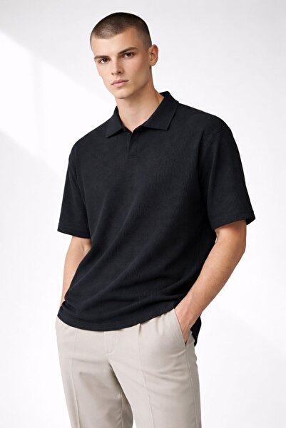 oraystore Men's Polo Collar Ottoman Fabric T-Shirt Black Comfortable Fit Mode...