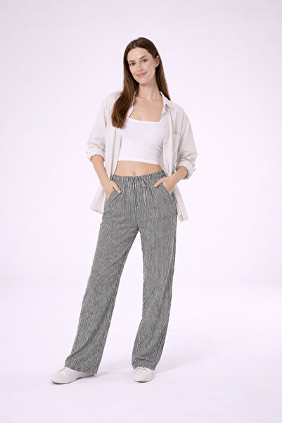 Ales Moda Παντελόνι Palazzo από ύφασμα Therevole με ρίγες