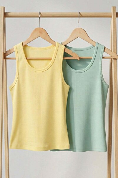 COTENCONCEPT 2 Pieces of Ribbed Fitted Viscose Blended Strappy T-Shirt