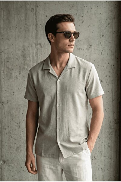Oksit Ανδρικό καλοκαιρινό πουκάμισο με κοντό μανίκι και ανάγλυφο γιακά Alfio