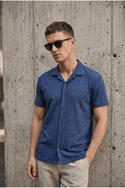Oksit Ανδρικό καλοκαιρινό πουκάμισο με κοντό μανίκι και ανάγλυφο γιακά Alfio