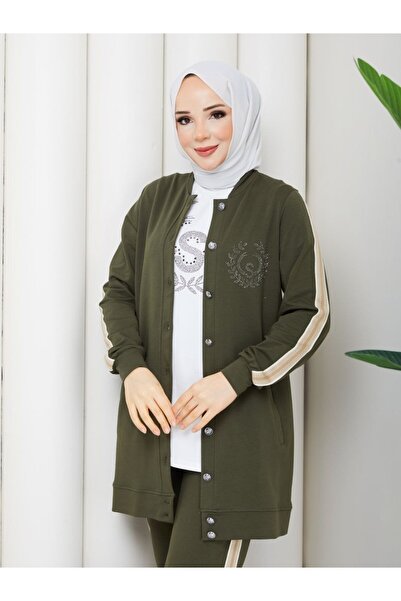 moda4b Women's 3 Piece Tracksuit Set Two Yarns Cotton Buttoned Stylish Design...