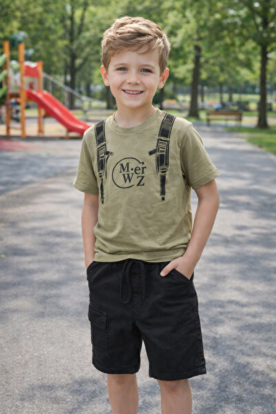 Yalçınoğlu Kids Σετ μπλουζάκι με στάμπα από χτενισμένο βαμβάκι και τζιν σορτς...