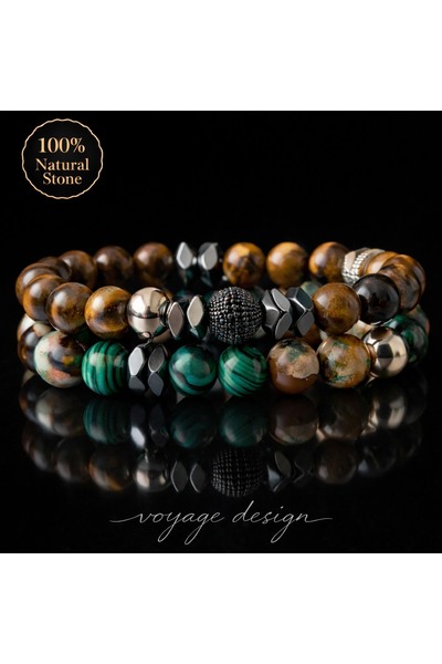 voyageaccessory Double Set Tiger's Eye Malachite Red Agate Jasper Lava Hemati...
