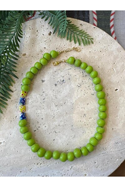 bizizmoda Glass Bead Natural Stone Pearlescent Necklace