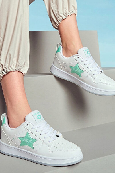 SOLAZER Women's Sneaker White-Green Walking & Sports Shoes