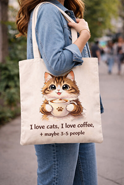 Tomris Hatun Τσάντα από ακατέργαστο ύφασμα με σχέδιο γάτας, τσάντα ώμου, υφασ...