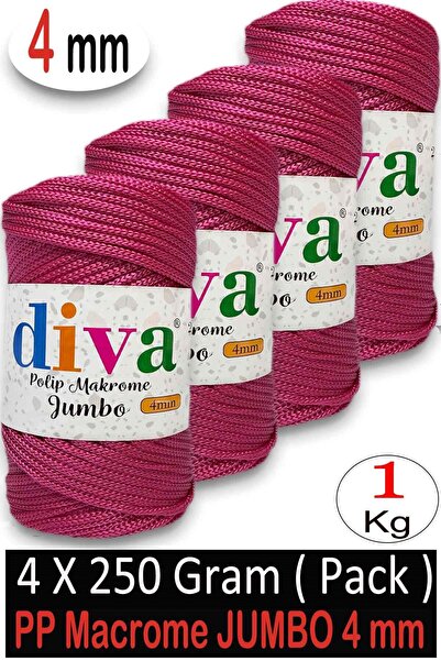 Diva İplik 1 κιλό Πολυεστέρας Μακραμέ Jmb (4 χιλ.) 82 Φούξια (Συσκευασία 4 τε...