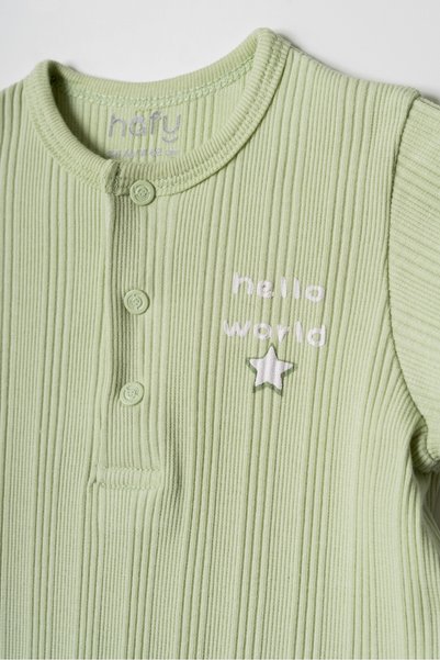 HAFY BABY Hello World Patterned, Short Sleeve, Summer Baby Romper-Grey, Yellow, Green