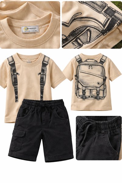 Yalçınoğlu Kids Boy's Printed Combed Cotton T-Shirt & Denim Shorts Set (4-12 Years) I Trend Boys' Set