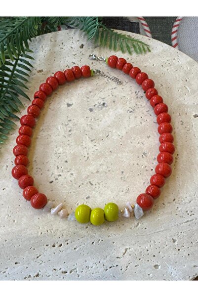 bizizmoda Glass Bead Natural Stone Pearlescent Necklace