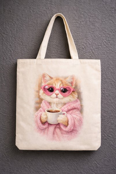Tomris Hatun Cat Themed Printed Raw Cloth Bag, Shoulder Bag, Shopping Cloth Bag, Sublimation Printed Cloth Bag