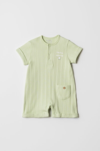 HAFY BABY Hello World Desenli, Kısa Kollu, Yazlık Bebek Tulumu-Gri,Sarı,Yeşil