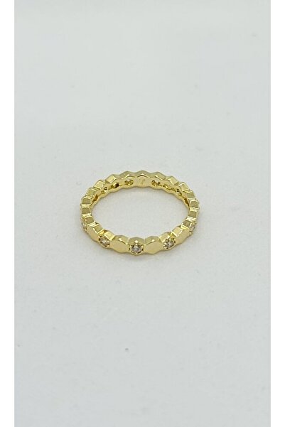 ndjewelry خاتم ذهبي بتصميم قرص العسل مزين بالأحجار (مقاس 7)