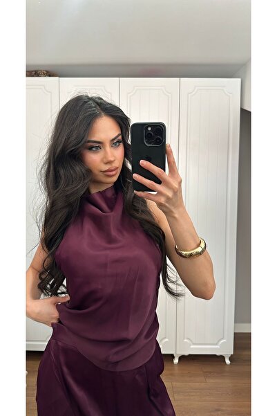 Fale Degaje Yaka Saten Takım – Bordo
