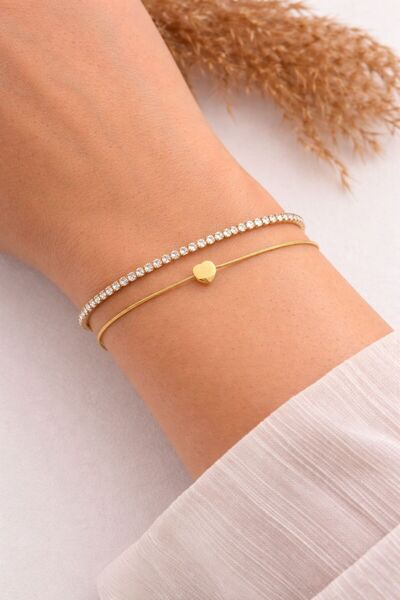 stainless steell Waterway Detailed Heart Double Steel Bracelet