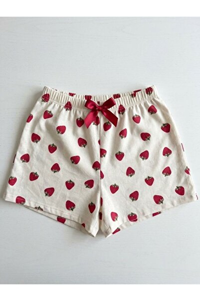 BLUE NIL Γυναικείο σορτς με σατέν κορδέλα στη μέση και σχέδιο φράουλας, μονόχ...