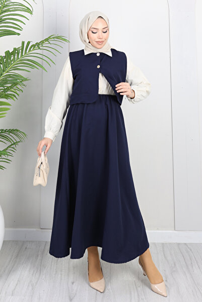 PIOVE Set rochie cu vestă pentru femei, stil hijab – Combinație elegantă cu m...