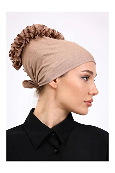 Alivascarf Ruffled Seamless Combed Cotton Bonnet Mink - Women's Hijab Tie-On ...