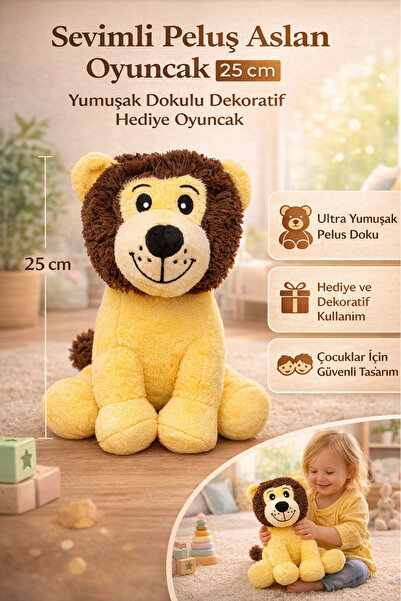 Tamsena Store Sevimli Peluş Aslan Oyuncak 25 cm Yumuşak Dokulu Dekoratif Hedi...
