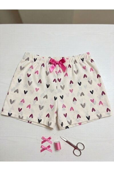 BLUE NIL Γυναικείο σορτς με σατέν λεπτομέρεια στη μέση, πολύχρωμο σχέδιο καρδ...